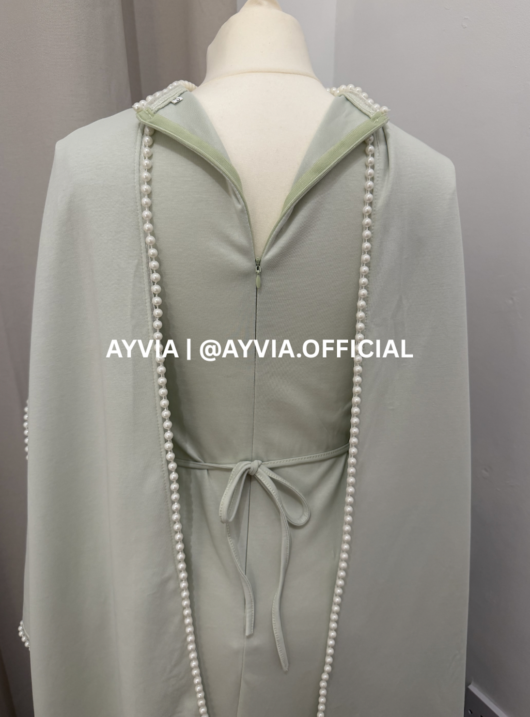Mira Pastel Green Pearl Cape Abaya